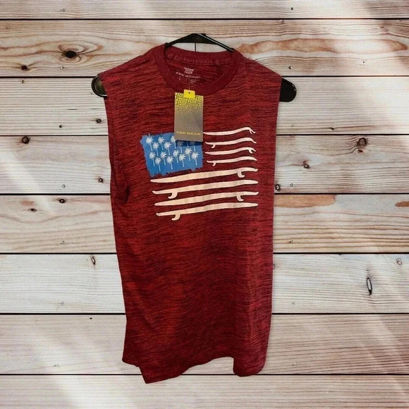 TEK GEAR SIZE LARGE RUST COLOR WITH FLAG WITH TREES - Picture 2 of 2